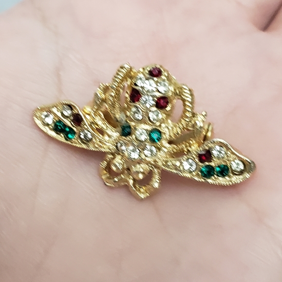 Bejeweled Bumblebee Rhinestone Gold Brooch Pin - Picture 5 of 7